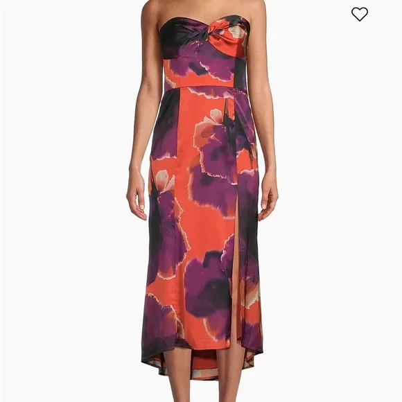 Hutch Anthropologie Bristol Floral Satin Strapless Midi Dress 12‎